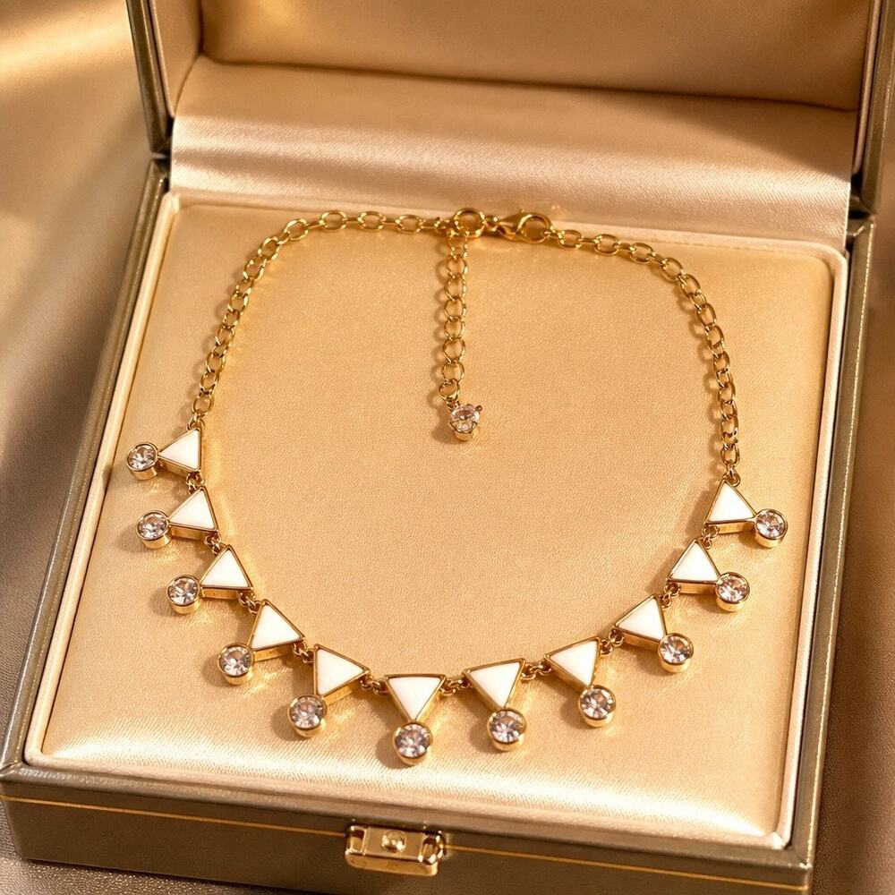 Vintage Premier Designs "Set Sail" Gold Geometric Triangle Crystal Necklace